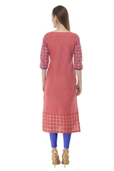 Blended Cotton Block Prints Kurta Top In Pink