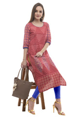 Blended Cotton Block Prints Kurta Top In Pink