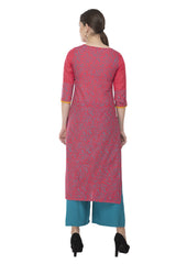 Blended Cotton Block Prints Kurta Top In Pink