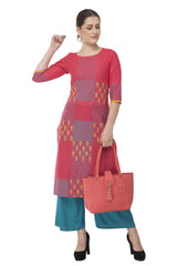 Blended Cotton Block Prints Kurta Top In Pink