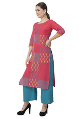 Blended Cotton Block Prints Kurta Top In Pink