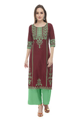 Blended Cotton Block Prints Kurta Top In Brown