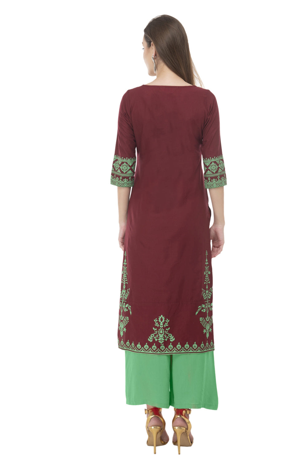 Blended Cotton Block Prints Kurta Top In Brown