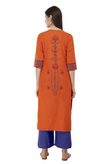 Blended Cotton Block Prints Kurta Top In Orange