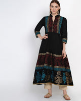 Buy Blended Cotton Block Print Anarkali Kurta In Black