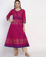 Buy Blended Cotton Block Print Anarkali Kurta In Magenta