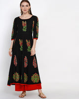 Buy Blended Cotton Block Print Anarkali Kurta In Black