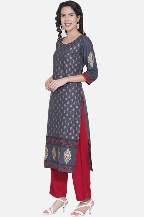 Buy Women Cotton Block Print Kurta Set in Blue Online - Front