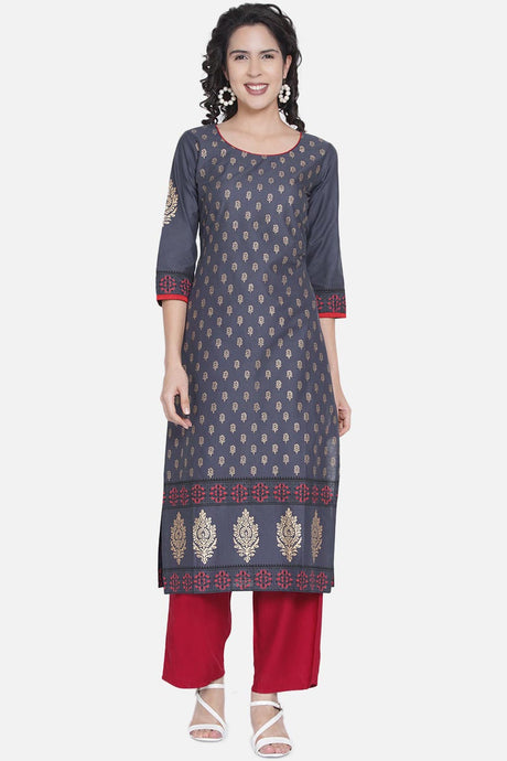 Buy WomenCotton Block Printed Kurta in Blue Online