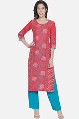 Buy WomenCotton Block Printed Kurta in Old Rose Online