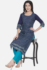 Buy Women Cotton Block Print Kurta Set in Blue Online - Side