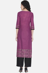 Buy Women Cotton Block Print Kurta Set in Mauve Online - Back