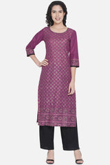 Buy WomenCotton Block Printed Kurta in Mauve Online