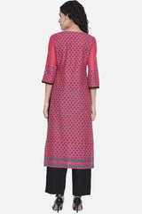 Buy Women Cotton Block Print Kurta Set in Old Rose Online - Back