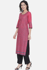 Buy Women Cotton Block Print Kurta Set in Old Rose Online - Front