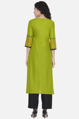 Buy Women Cotton Block Print Kurta Set in Green Online - Back