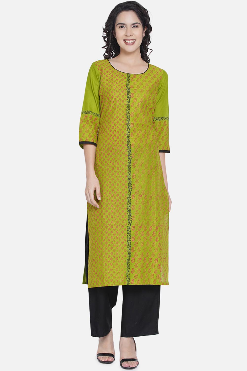 Buy WomenCotton Block Printed Kurta in Green Online