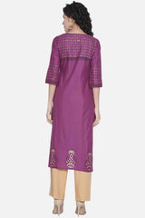 Buy Women Cotton Block Print Kurta Set in Mauve Online - Back