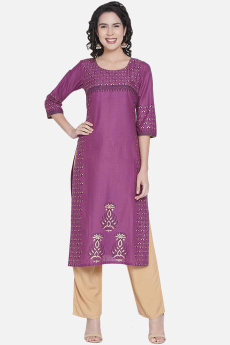 Buy WomenCotton Block Printed Kurta in Mauve Online