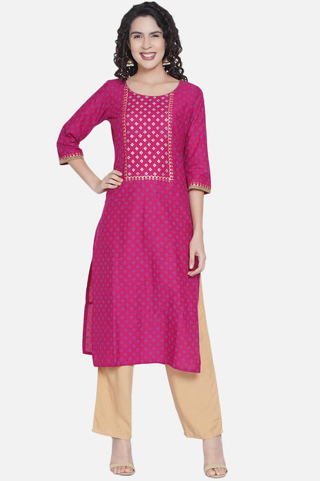 Buy WomenCotton Block Printed Kurta in Magenta Online