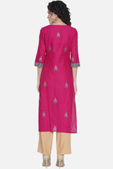 Buy Women Cotton Block Print Kurta Set in Magenta Online - Back