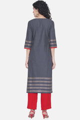 Buy Women Cotton Block Print Kurta Set in Grey Online - Back