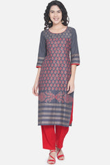 Buy WomenCotton Block Printed Kurta in Grey Online