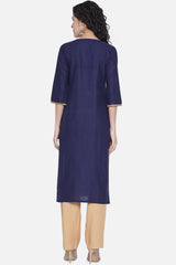 Buy Women Cotton Embroidered Kurta Set in Navy Blue Online - Back