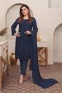 Buy Blue Sequins With Floral Embroidered Georgette Pant Suit Set Online - KARMAPLACE