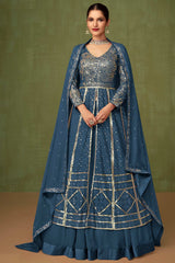 Buy Blue  Embroidered Heavy Faux Georgette  Anarkali suit Set Online - KARMAPLACE