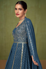 Blue  Embroidered Heavy Faux Georgette  Anarkali suit Set