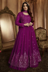 Buy Purple Colored  Embroidered Georgette Anarkali suit Set Online - KARMAPLACE