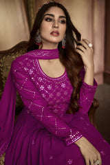 Purple Colored  Embroidered Georgette Anarkali suit Set