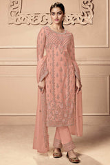 Buy Orange Party Wear Embroidered Netted Pant Suit Set Online - KARMAPLACE