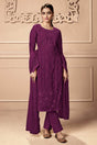 Buy Purple Party Wear Embroidered Netted Pant Suit Set Online - KARMAPLACE