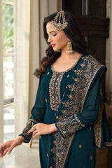 Aqua Blue Embellished With Embroidered Georgette Sharara Suit Set