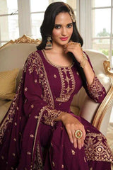 Purple Embellished With Embroidered Georgette Sharara Suit Set