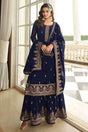 Buy Navy Blue Embellished With Embroidered Georgette Sharara Suit Set Online - KARMAPLACE