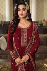 Maroon Embellished With Embroidered Georgette Sharara Suit Set