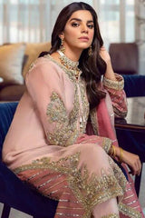 Peach Embroidered With Embellished Georgette Pant Suit Set