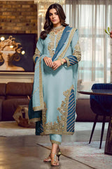 Buy Sky Embroidered With Embellished Georgette Pant Suit Set Online - KARMAPLACE