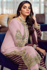 Pink Embroidered With Embellished Georgette Pant Suit Set