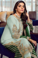 Pista Green Embroidered With Embellished Georgette Pant Suit Set