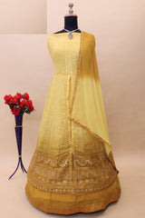 Buy Yellow Embroidered Georgette Anarkali Suit Set Online - Front