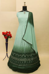 Buy Green Embroidered Georgette Anarkali Suit Set Online - Front