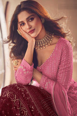 Buy Pink Embroidered Georgette Anarkali Suit Set Online - Back