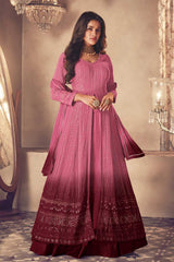 Buy Pink Embroidered Georgette Anarkali Suit Set Online