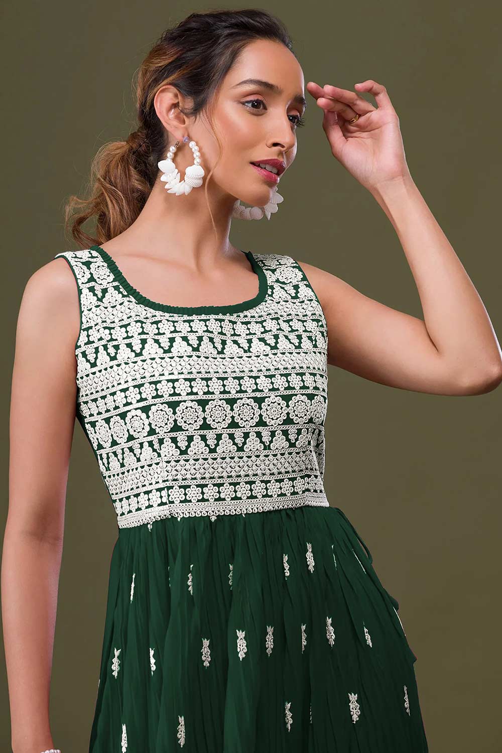 Buy Green Georgette Embroidered Naira Palazzo Suit Online - Back