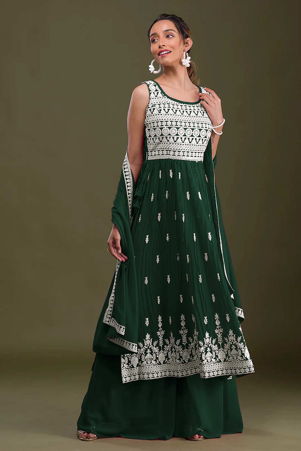 Buy Green Georgette Embroidered Naira Palazzo Suit Online