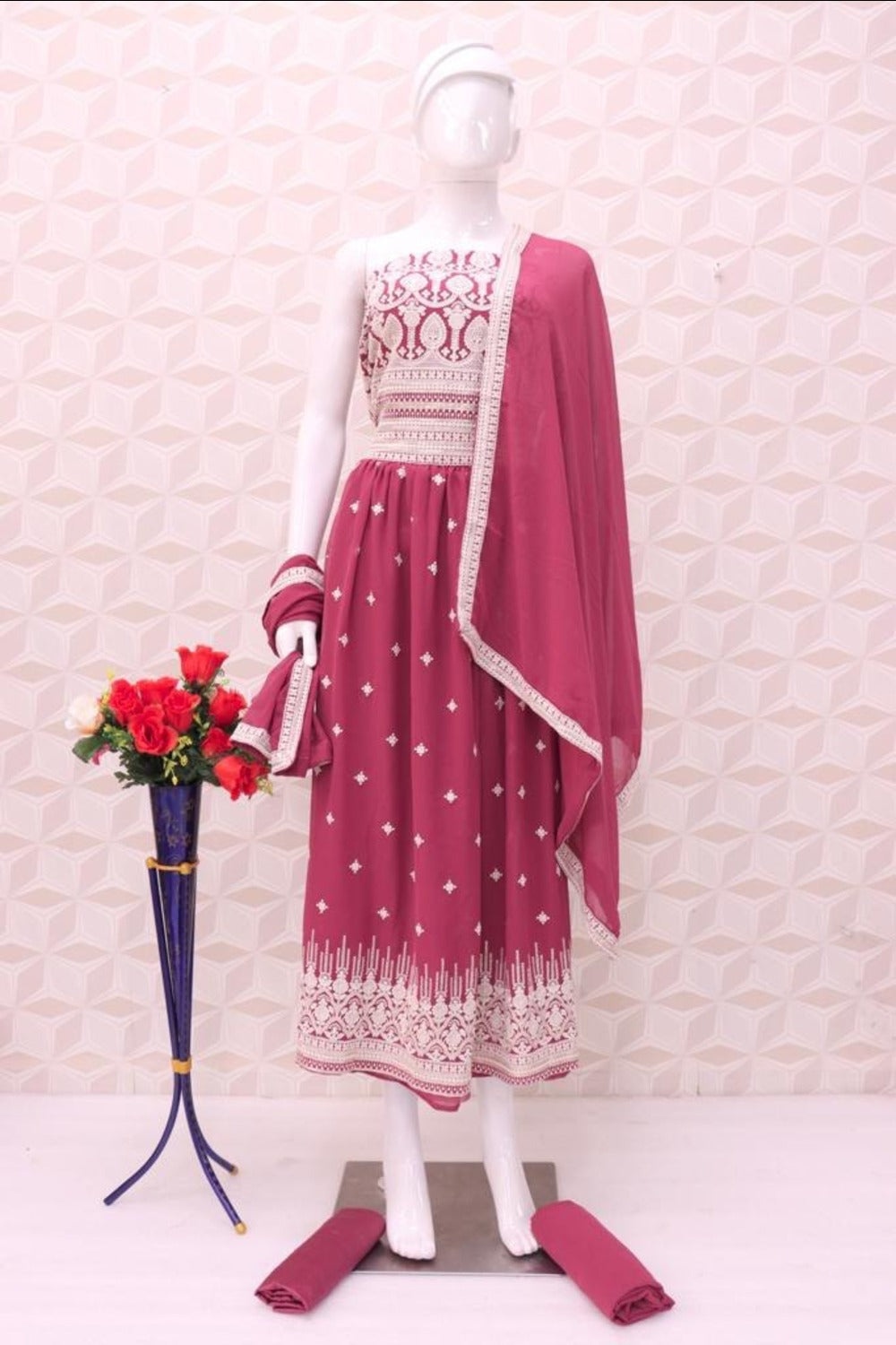 Buy Mauve Georgette Embroidered Naira Palazzo Suit Online - Front